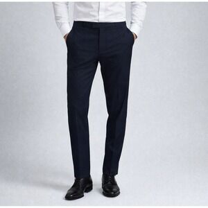 Reiss Found Navy Blue Slim Drawcord Waist Trousers Mens 30R Modern Tech Minimal
